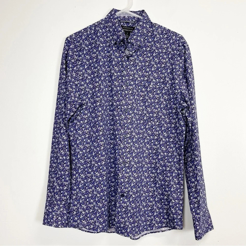 NEW Nordstrom Shirt Mens Small Blue Floral Button Up Tech Smart Trim Fit NWOT